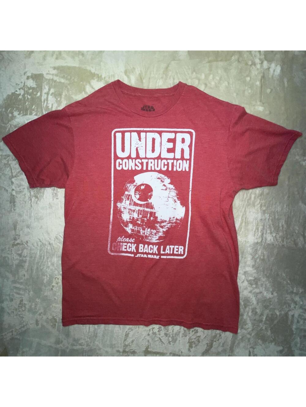 Star Wars Under Construction Mens T-Shirt Size L Red Cotton Polyester